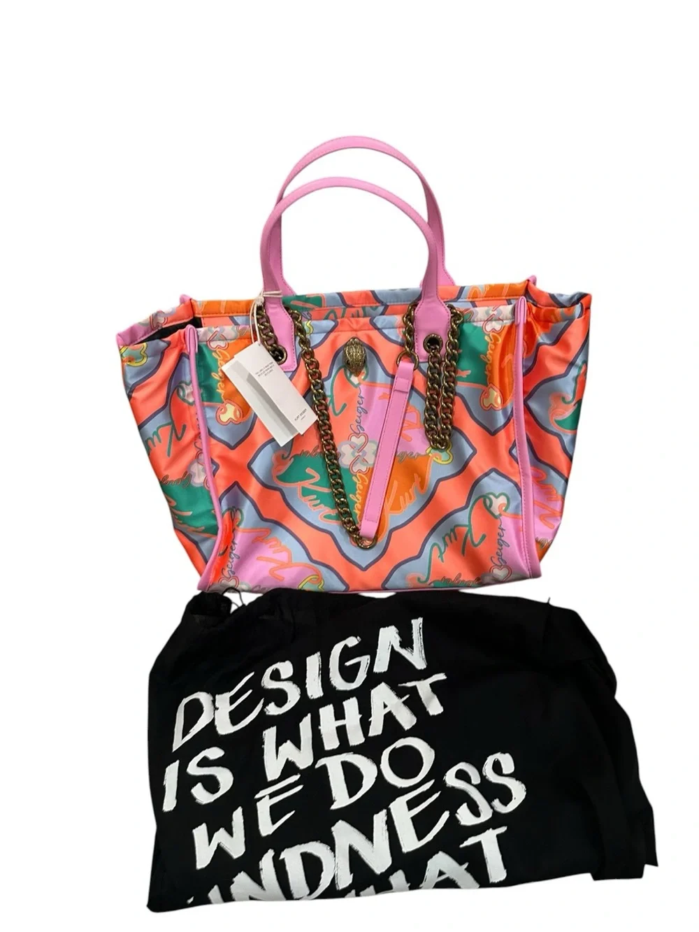 ✨💎NWT💎✨KURT GEIGER Nylon Patterned Tote Bag with Chain Straps! - Picture 6 of 10